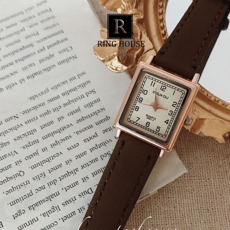 Đồng Hồ Nữ Doukou Ulzzang Mặt Vuông Nhỏ Dây Da Nhiều Màu Cao Cấp Đẹp Rẻ Ring House