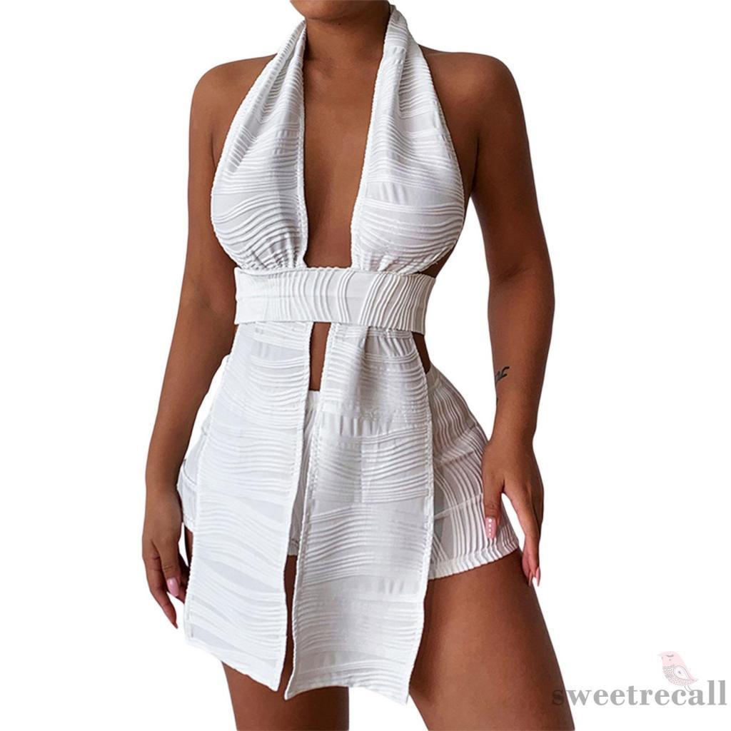 Set Áo Tank Top + Quần Short Lưng Thun Màu Sắc Đơn Giản Cho Nữ