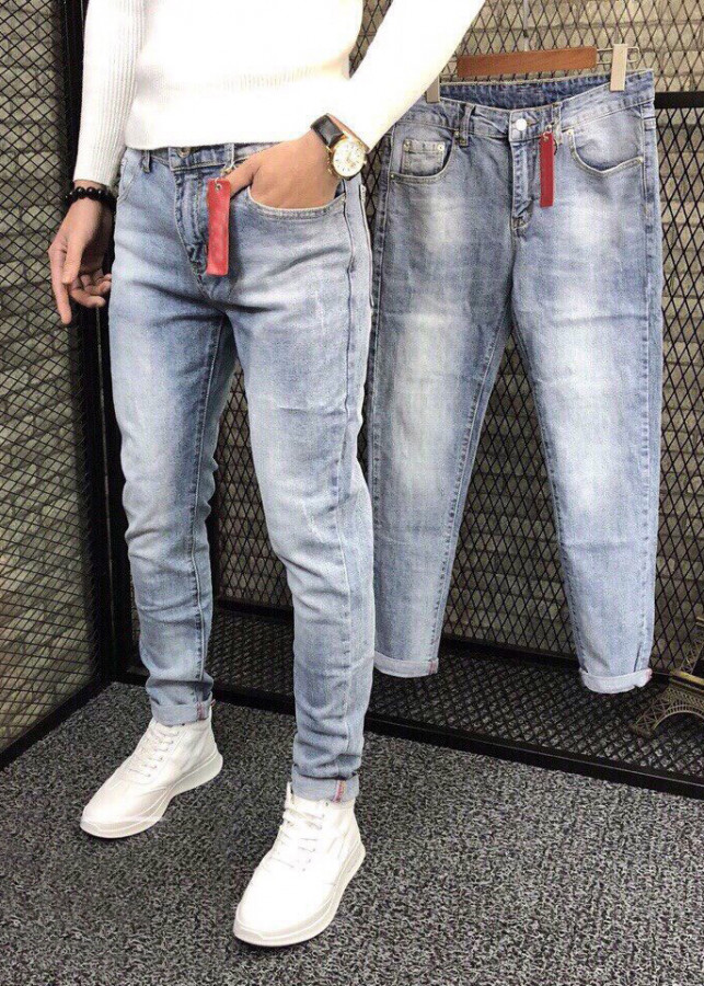 quần jean dài nam xanh bạc cào nhẹ - B5678