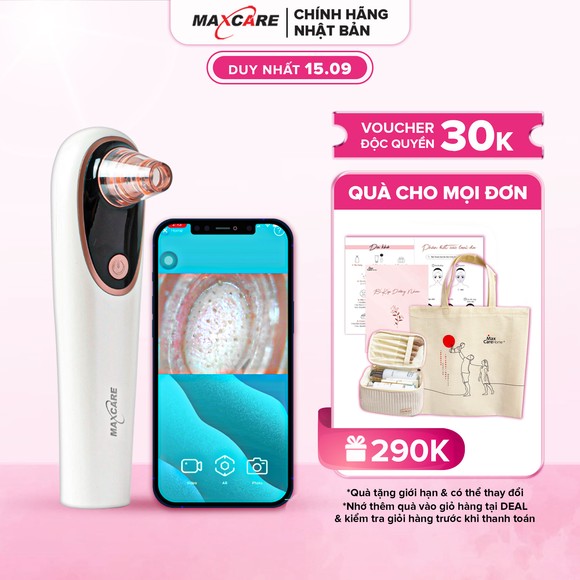 Máy hút mụn đầu đen tích hợp CAMERA SOI DA Maxcare Max666PRO phiên bản cao cấp giúp tìm và hút sạch mụn đầu đen, mụn cám