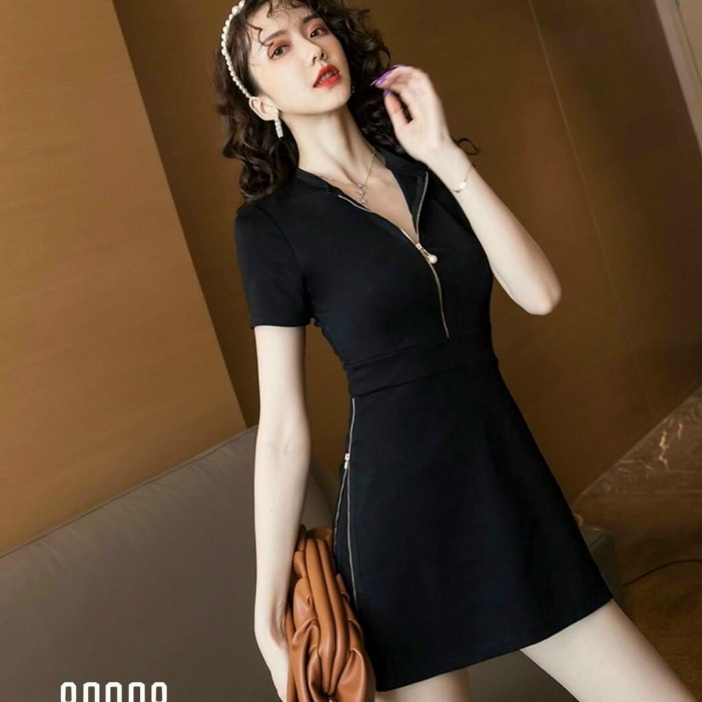 Set bộ nữ văn phòng,đồ mặc nhà dạo phố màu đen khóa kéo cách điệu