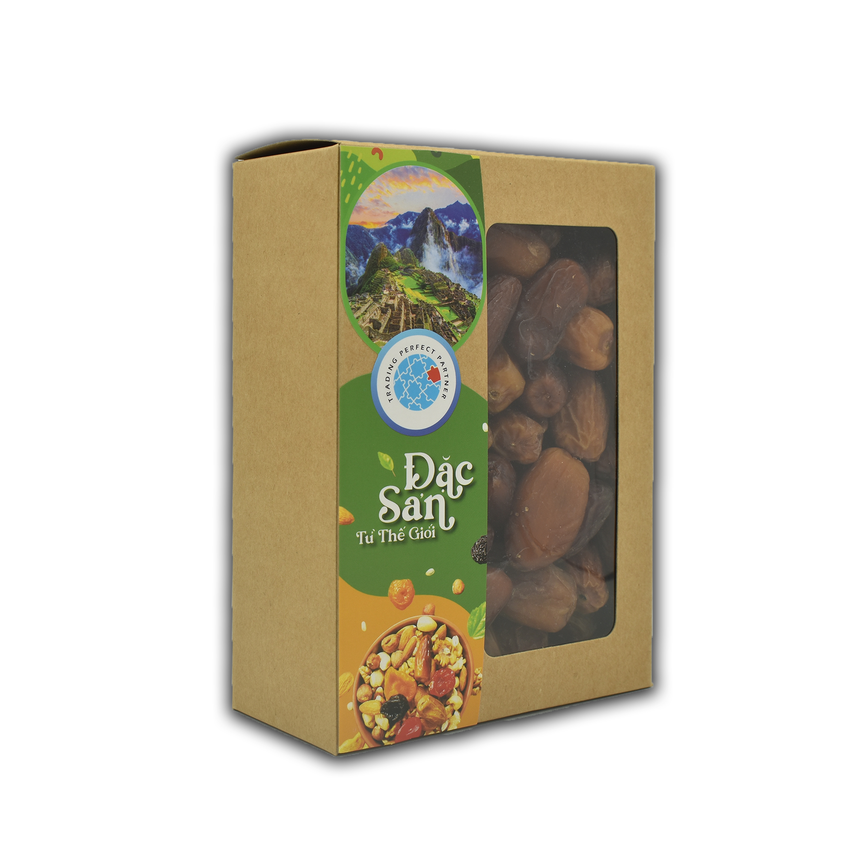 Chà là Không cành Trading Perfect Partner Deglet Nour Tunisia hộp kraft 500g _Chà là khô tự nhiên thớ thịt dày, mềm ngon, thuộc dòng chà là nữ hoàng