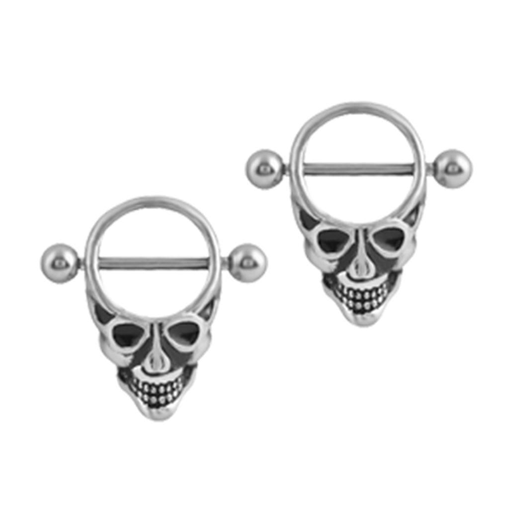 2pcs Halloween Stainless Steel Skull Head  Bar   Barbell