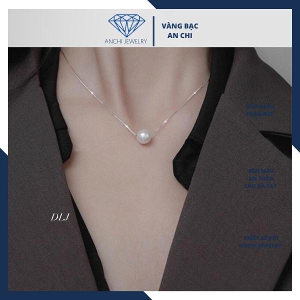 Bộ trang sức bạc đính hạt trai nước ngọt gồm dây chuyền và bông tai, Anchi jewelry