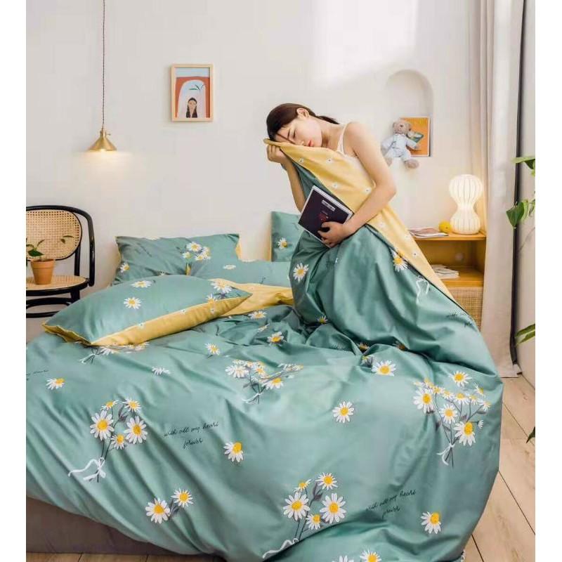 Bộ chăn Ga cotton poly Họa Tiết Cúc Họa Mi 4 Món Nhập Khẩu
