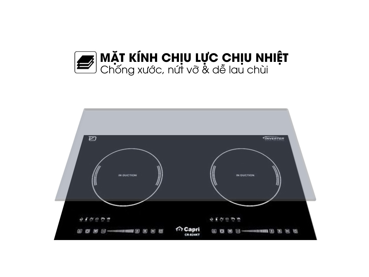 Bếp điện từ đôi cao cấp Capri CR-824KT, Hàng chính hãng, nhập khẩu Malaysia