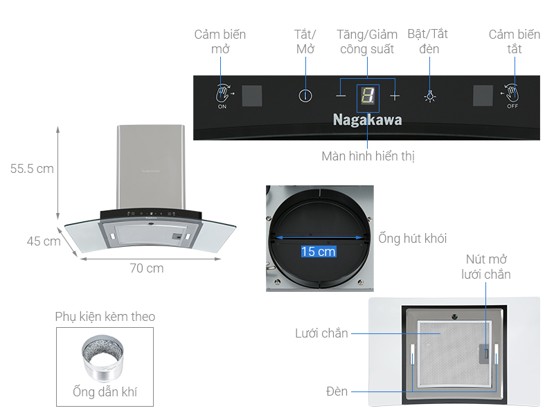 Máy Hút Mùi Cao Cấp Nagakawa NKCH02M70 - Hàng Nhập Khẩu Malaysia