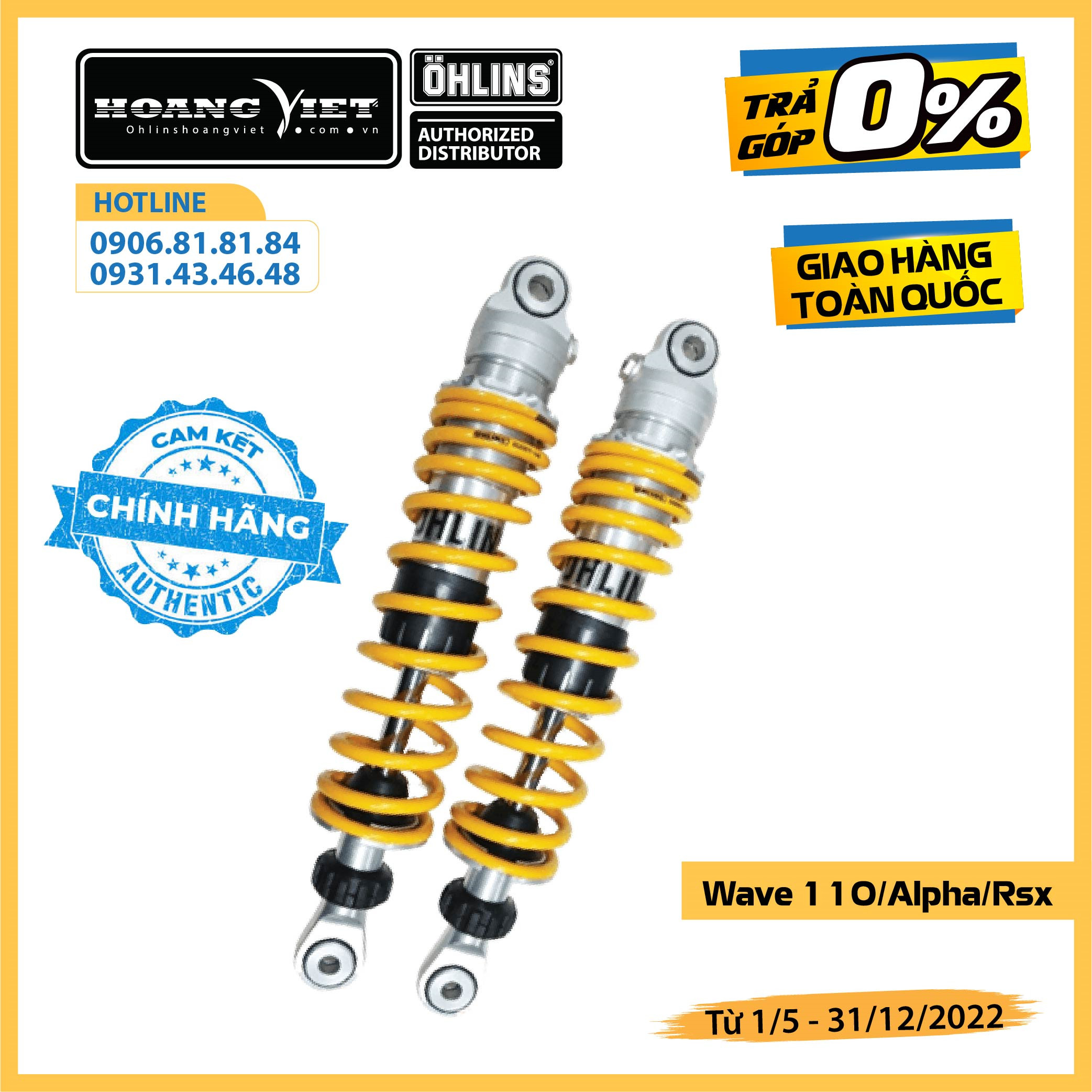 Phuộc Ohlins chính hãng HO 110019 dành cho xe Wave 110/Alpha/RSX (Không bình dầu)