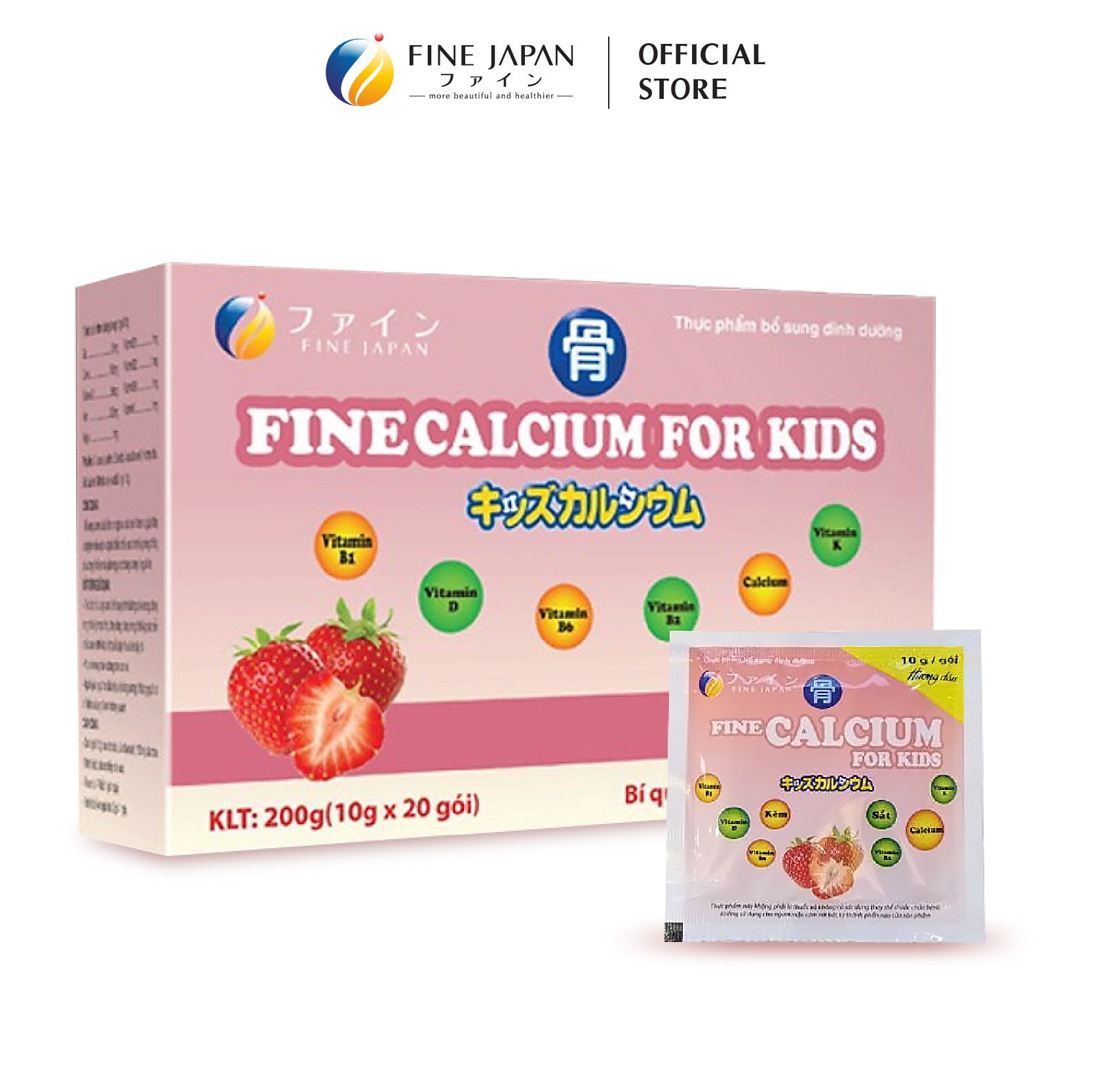 Bột Canxi tăng chiều cao VN Calcium For Kids FINE JAPAN bổ sung canxi và dinh dưỡng cho trẻ 20 gói
