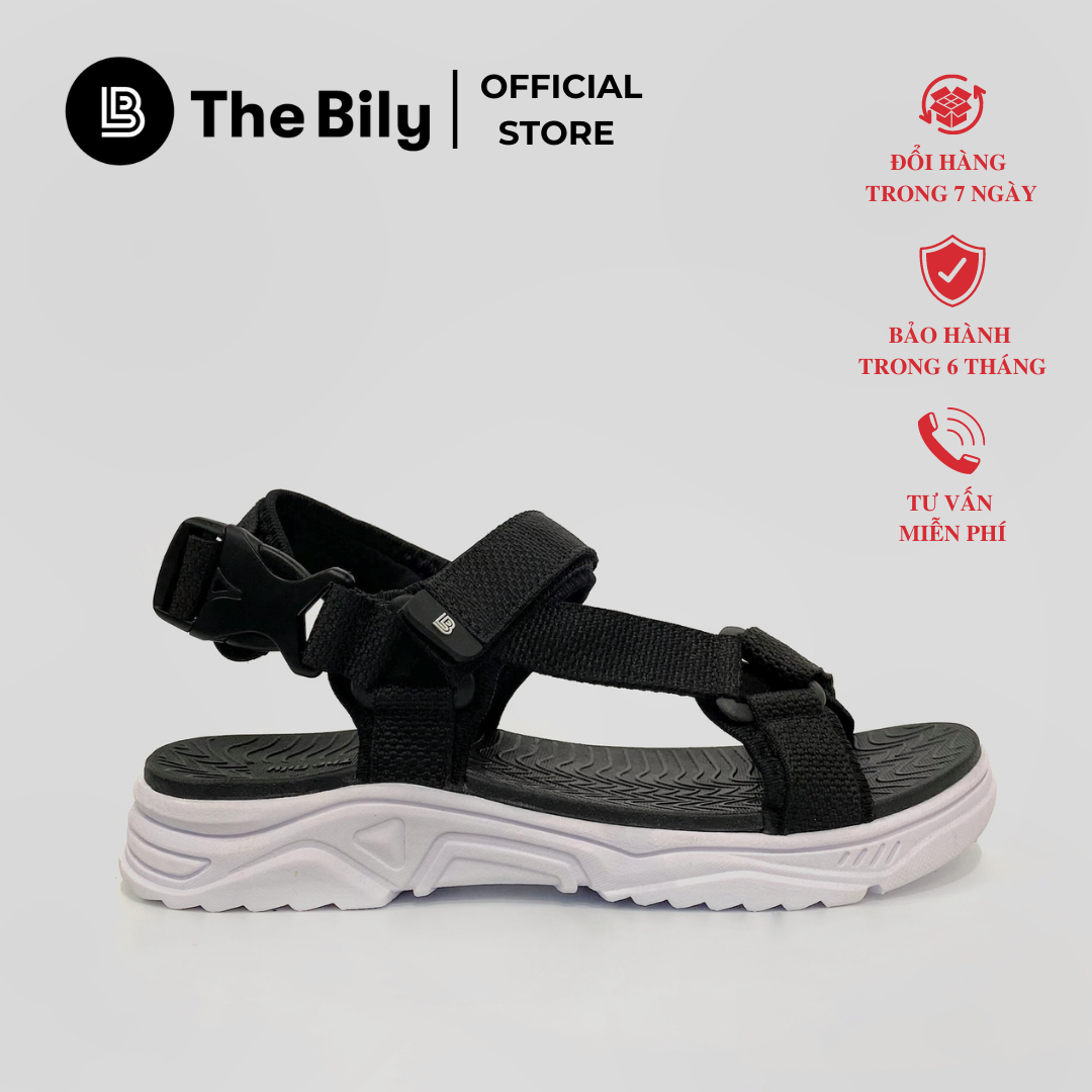 Giày Sandal Nam The Bily Quai Chéo - Đế Trắng Lót Đen Màu Đen BLDTMD01