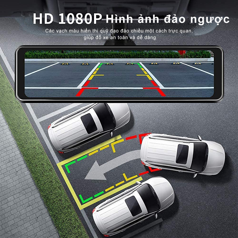 12 inch Màn hình cảm ứng IPS Máy ảnh ghi hình dạng gương chiếu hậu ô tô với điều khiển bằng giọng nói