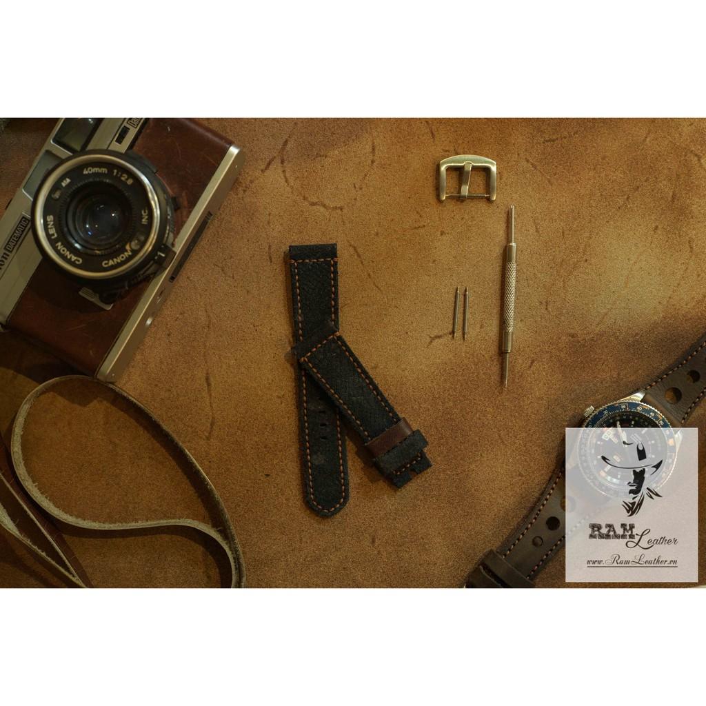 DÂY ĐỒNG HỒ DA BÒ LỘN ĐEN - RAM CLASSIC - ĐỦ SIZE 18, 20, 22, SAMSUNG, APPLE WATCH