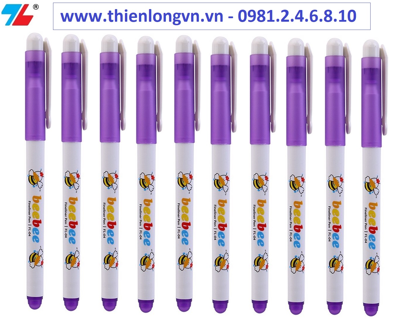 Hộp 10 cây Bút lông kim - Bút mực nước Beebee Thiên Long FL-04 mực tím