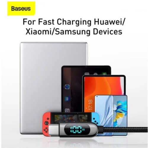 Cáp sạc nhanh Baseus C to C 100W màn led, Cáp sạc nhanh 100W Baseus Display Fast Charging Data Cable Type C to C 100W (20V/5A) - Hàng chính hãng