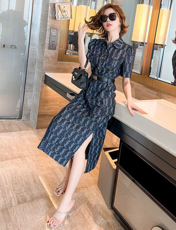 ĐẦM LỤA CHỮ SƠ MI KÈM NỊT