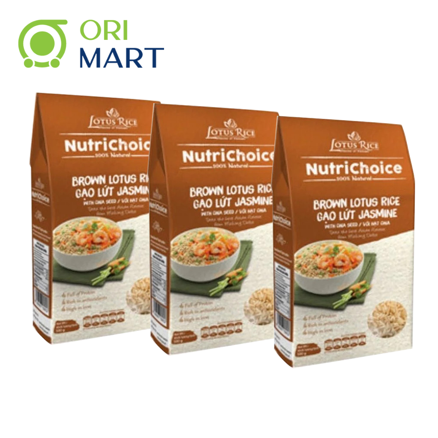 COMBO 5 Gạo Lứt Nâu & Hạt Chia Hữu Cơ NutriChoice Brown Lotus Rice Gói 500G Thơm Ngon Giàu Dinh Dưỡng Đạt Chuẩn An Toàn ORIMART