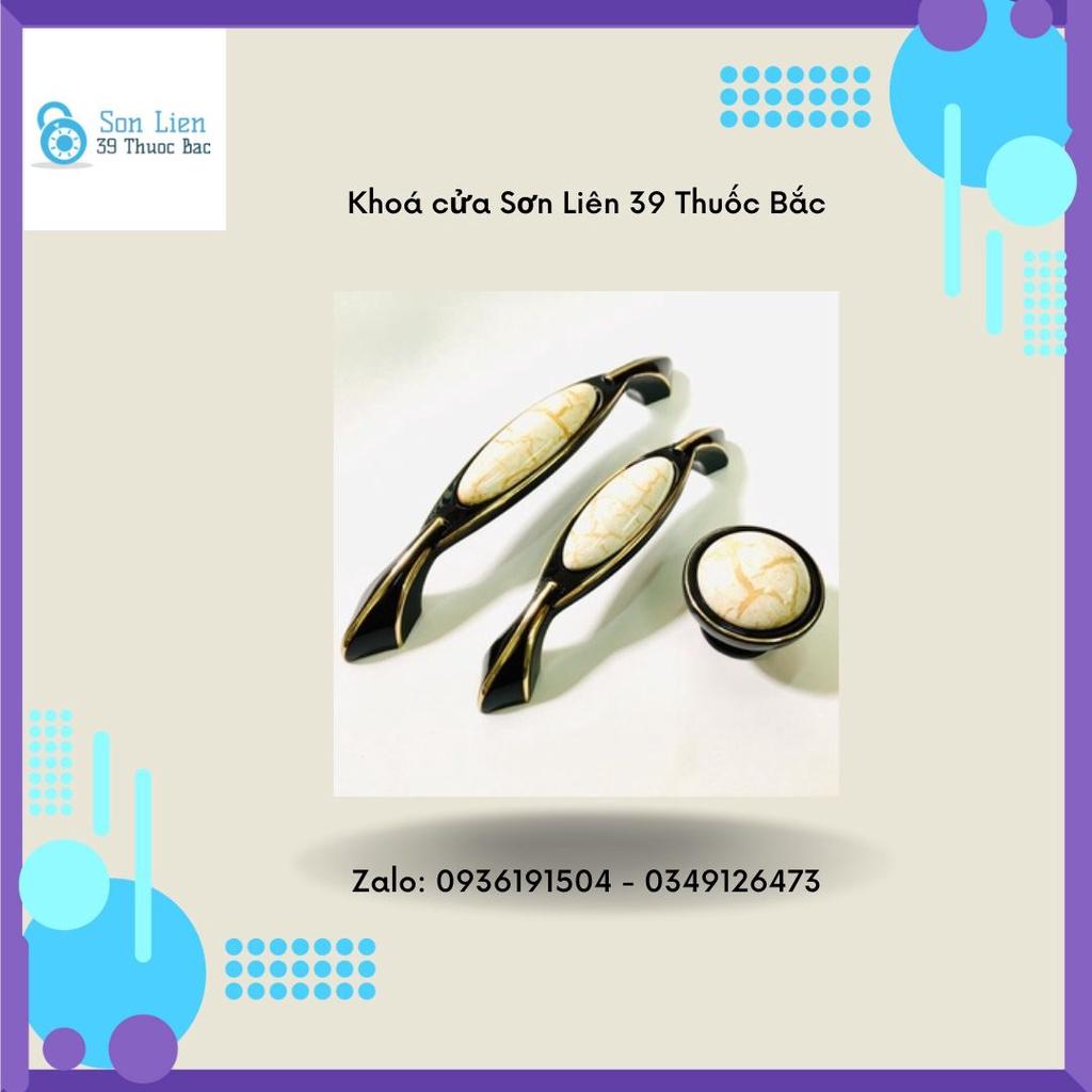 Tay Nắm Tủ Đồng Thân Đính Sứ Màu Đen