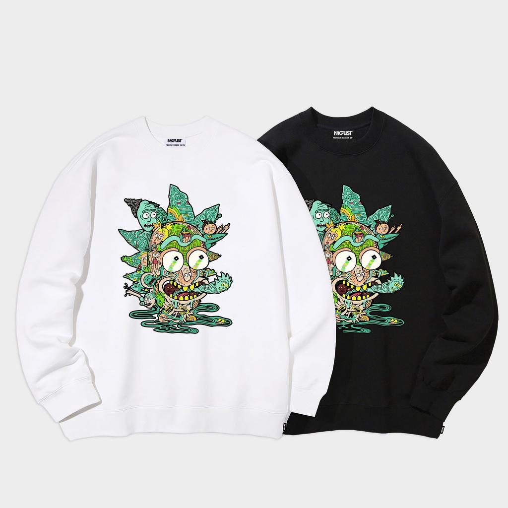 Áo sweater nam nữ local brand NIGUST Peace Among Worlds N108 chất liệu nỉ da cá form rộng màu đen trắng Fullbox