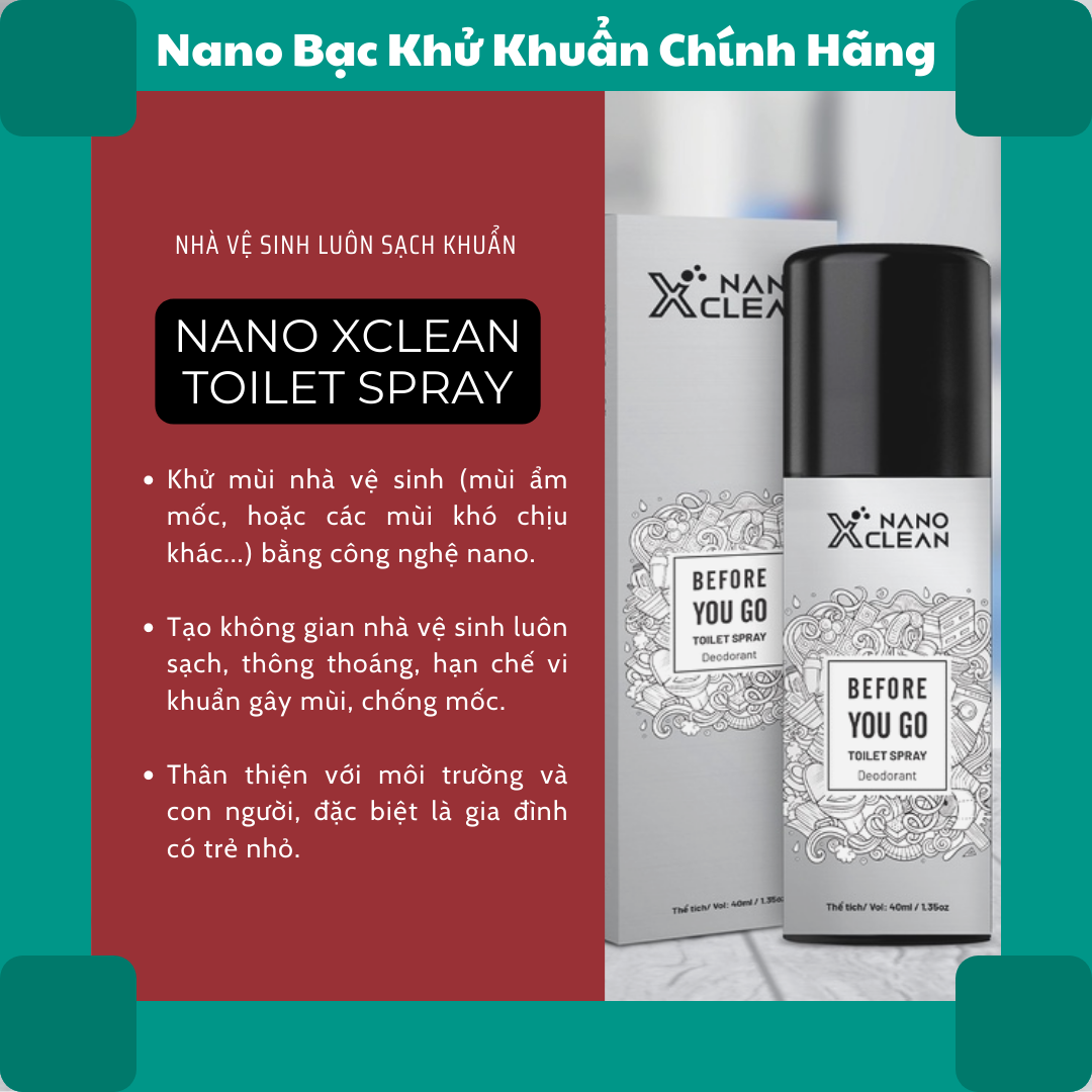 Khử mùi nhà vệ sinh NANO XCLEAN toilet spray, khử khuẩn, làm thơm - Hàng chính hãng, chai 40 ml