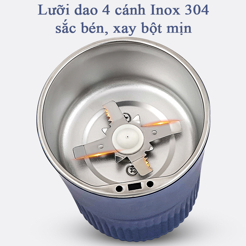 Máy Xay Hạt Khô Cầm Tay Đa Năng Công Suất Lớn 300W Máy Xay Bột Ngũ Cốc Cafe Thảo Dược Các Loại Hạt Lưỡi 4 Cánh Thép 304 Cực Nhanh Chỉ Từ 6 Đến 18 Giây Dung Tích Lớn 80g Thiết Kế Nắp Trong Suốt Dễ Quan Sát Độ Mịn