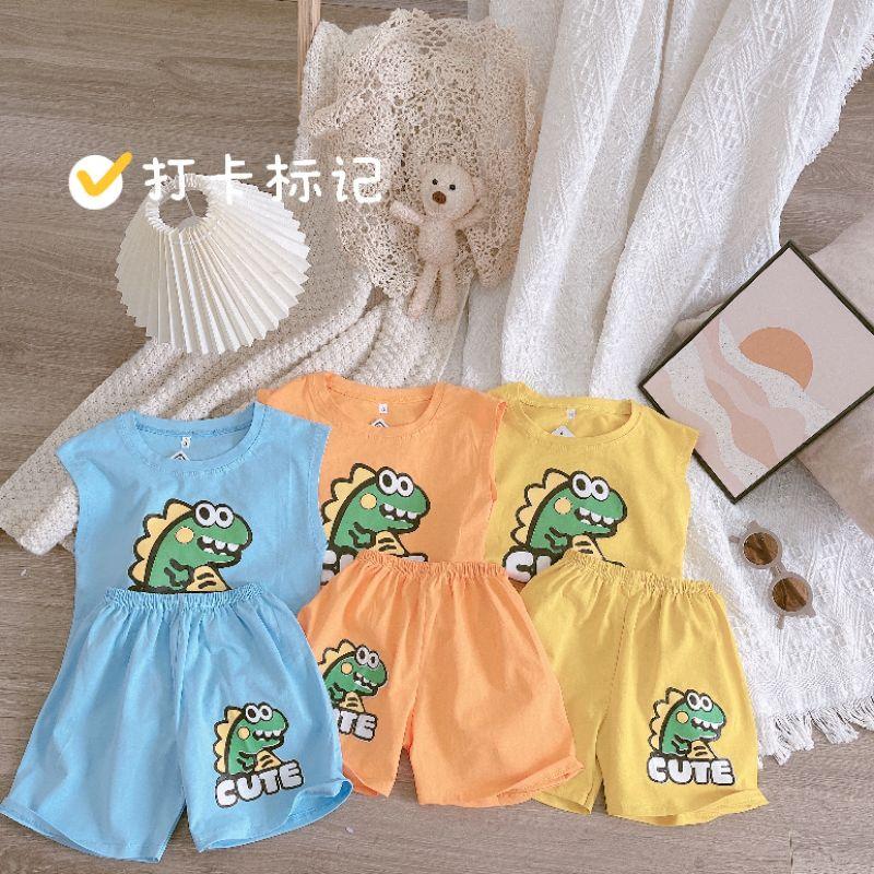 Bộ quần áo sát nách, bộ ba lỗ hình khủng long cotton 8-20kg