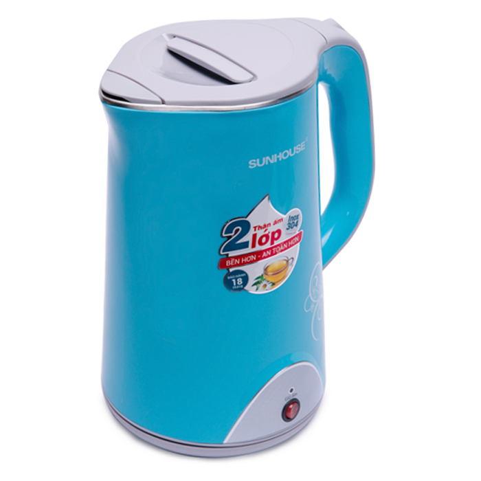 Ấm Đun Siêu Tốc Inox 2 Lớp Sunhouse SHD1388 - Xanh Nhạt - Hàng Chính Hãng