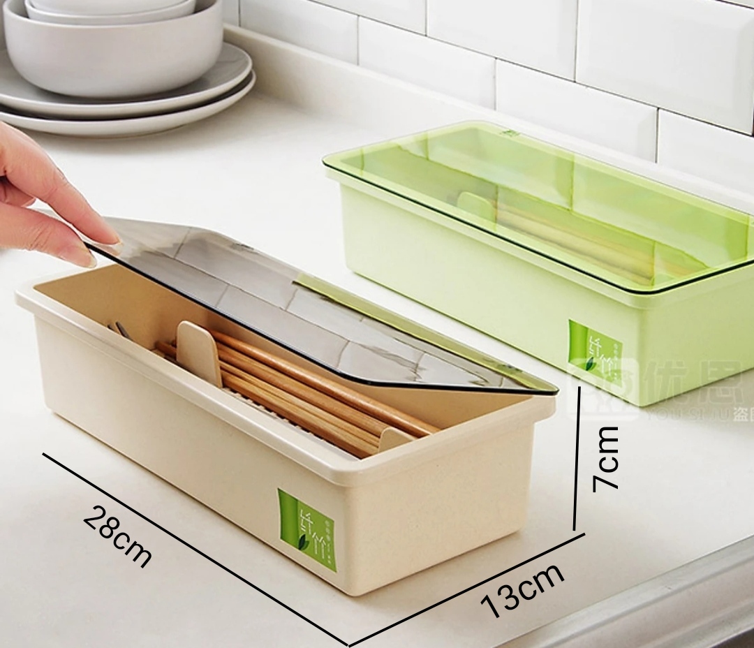 Hộp Đựng Thìa Đũa Có Nắp Đậy, Có Thoát Nước, Hàng Cao Cấp