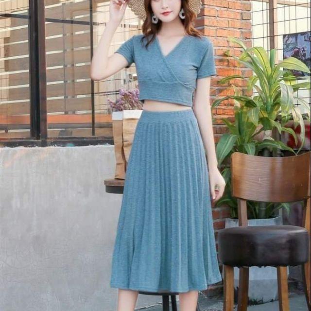 SÉT ÁO VÁY XANH DƯƠNG CHO NỮ