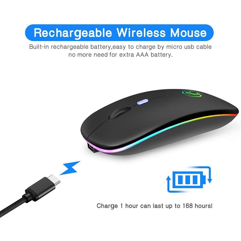 Chuột Không Dây Bluetooth RGB Sạc Máy Tính Im Lặng Mause LED Backlit Công Thái Học Chơi Game Cho Laptop