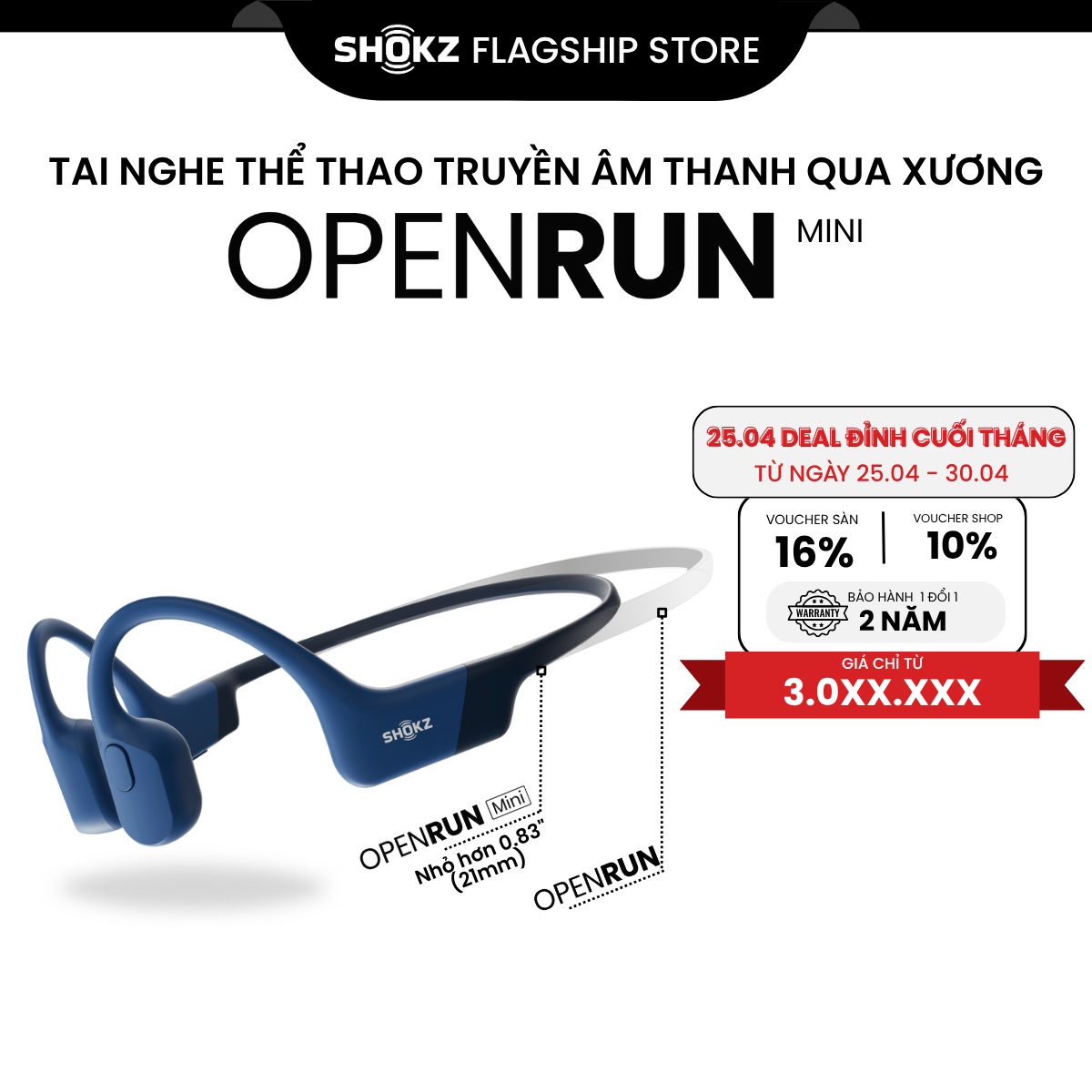 Tai Nghe Bluetooth Thể Thao Dẫn Truyền Âm Thanh Qua Xương SHOKZ OPEN RUN MINI S803 - Hàng Chính Hãng - Kháng nước IP67 - Sạc nhanh- Pin sử dụng trong 8 tiếng