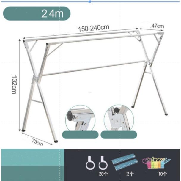 Giá Phơi Quần Áo Sào phơi đồ đôi Hình Chữ X 2,4m + tặng kèm móc treo