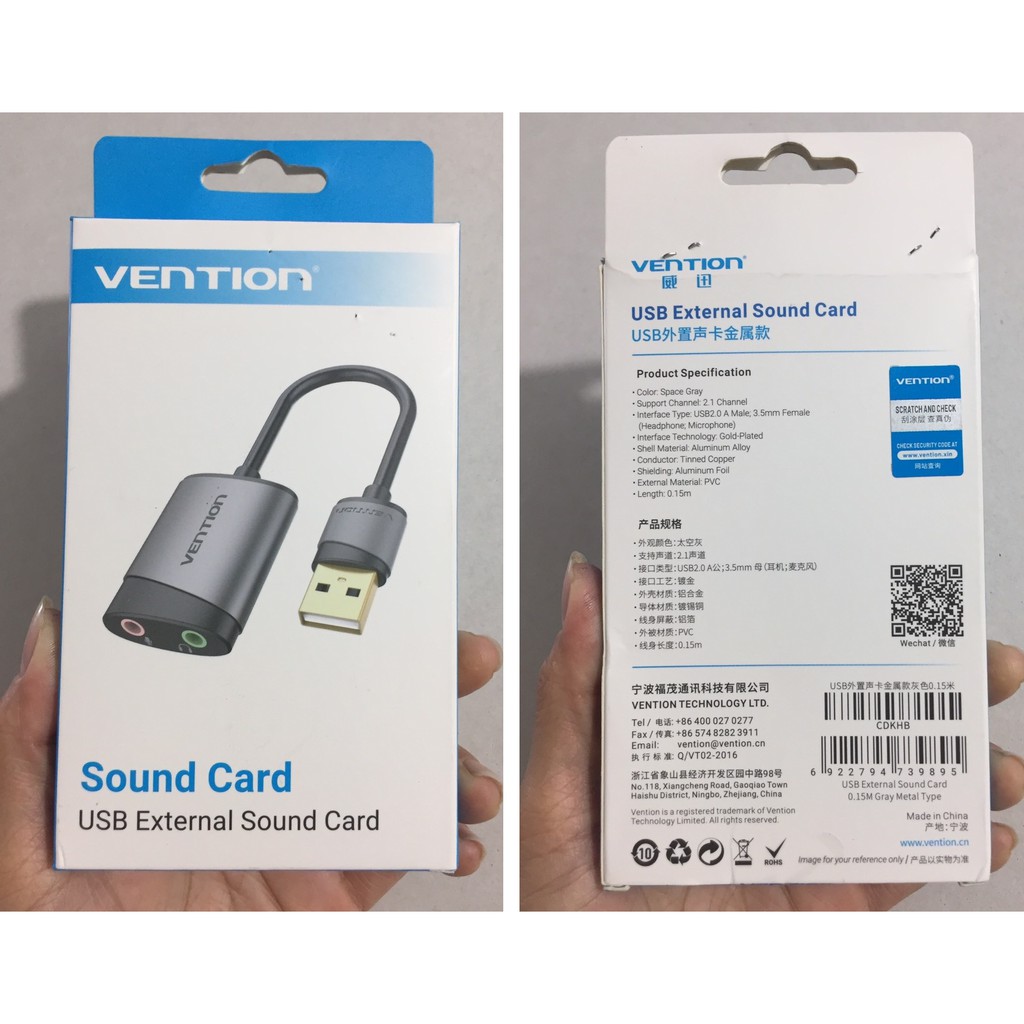 Card âm thanh / usb âm thanh chuyển Usb ra 2 cổng 3.5mm Vention VAB-S13 / CDKHB / CDYB0  - Hàng chính hãng