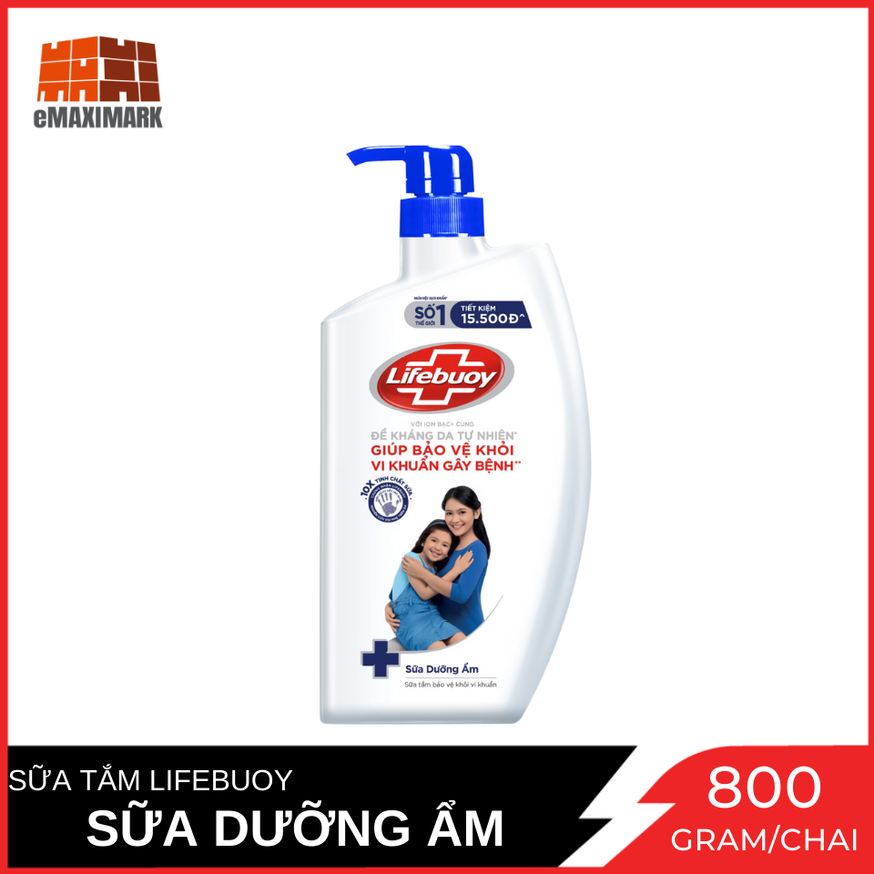 Sữa tăm Lifebuoy Ion bạc cùng với đề kháng da tự nhiên - chăm sóc da (Xanh) Chai 800ml