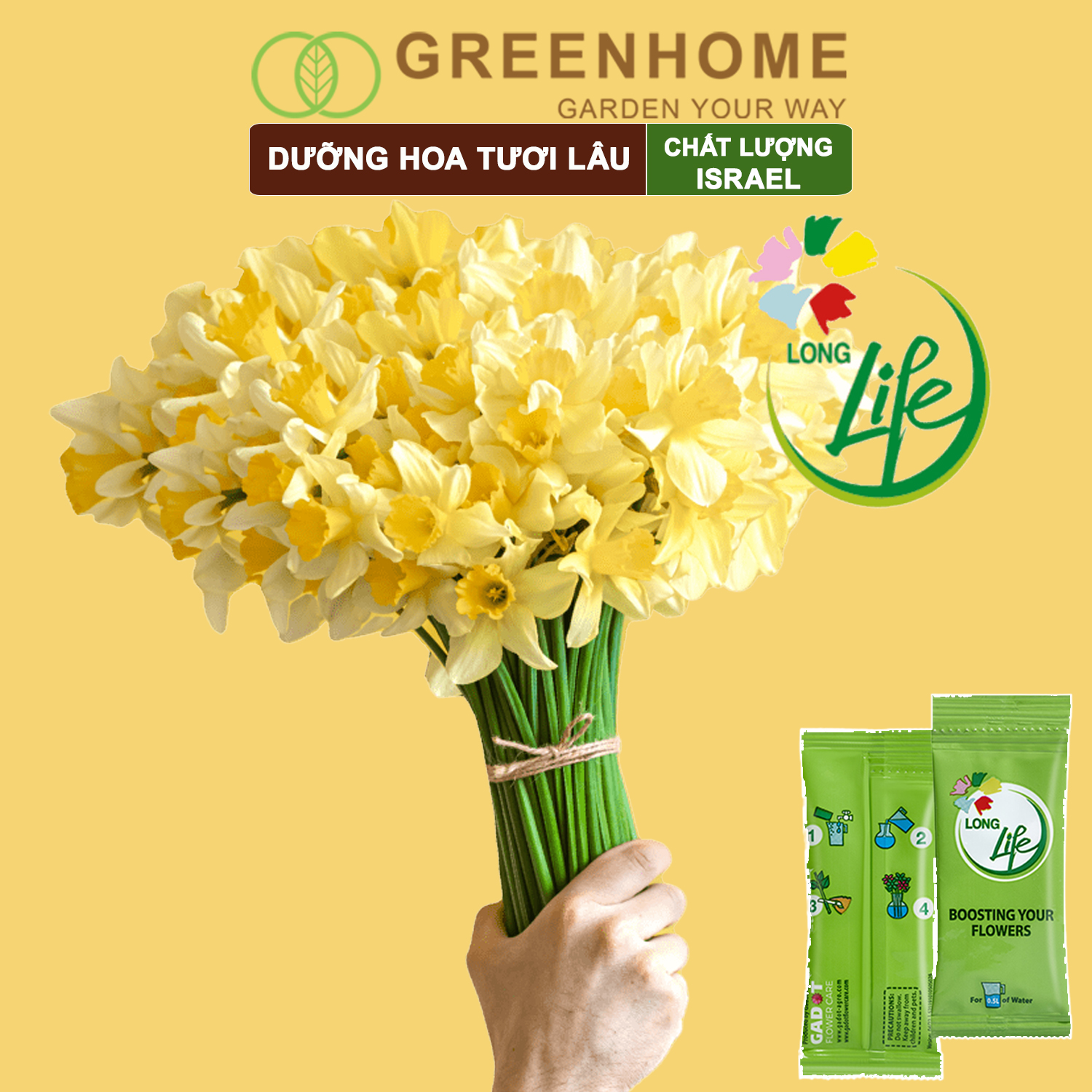 10 gói Dưỡng hoa lâu tàn Long Life, gói 5gr, hoa tươi lâu, nở bông to, không bị hôi nước |Greenhome