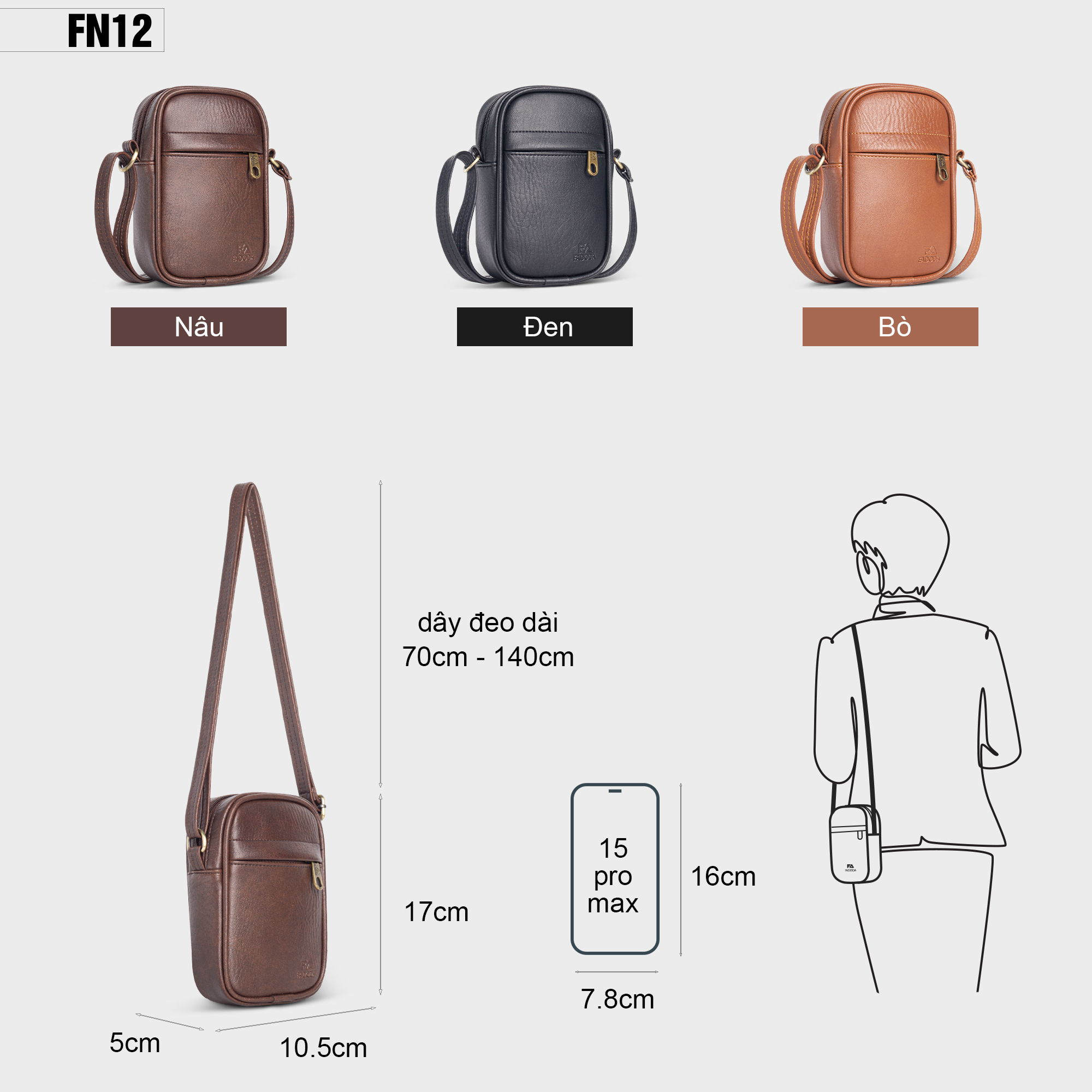 Túi đeo chéo nữ đựng điện thoại thời trang FADODA FN12