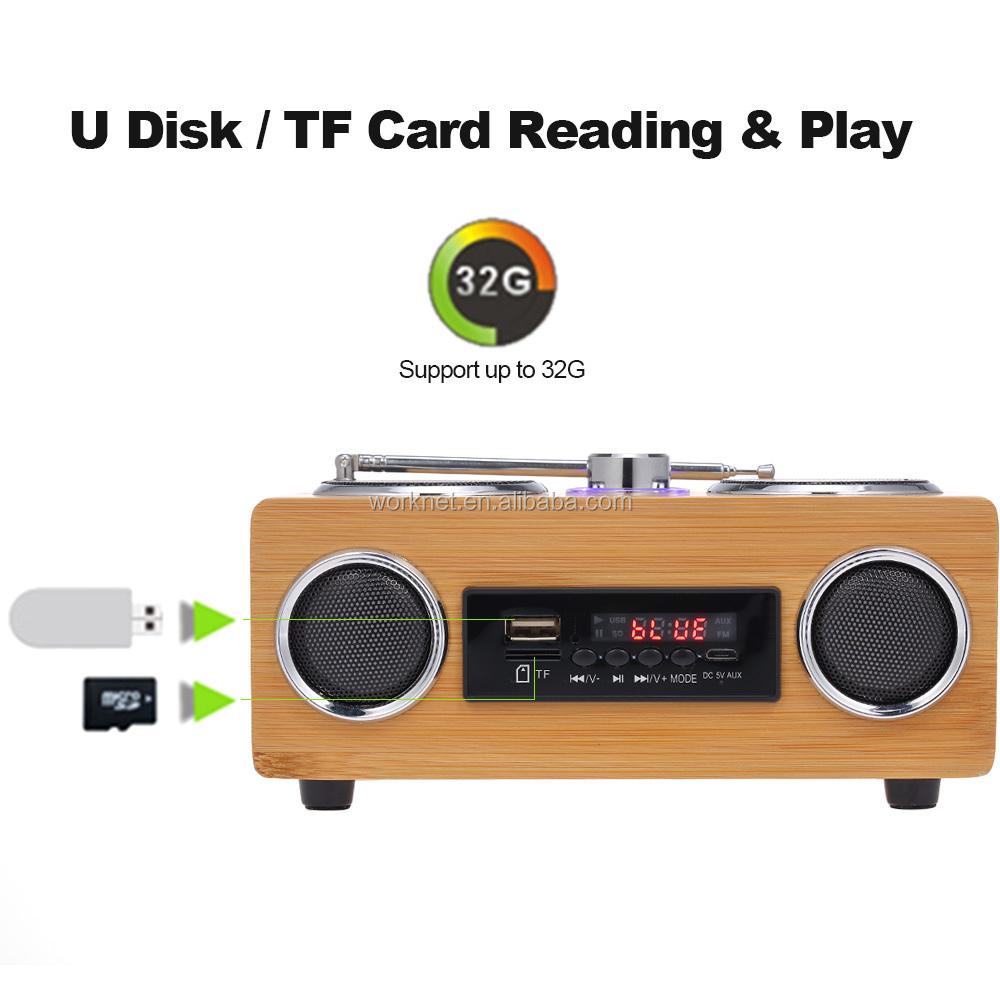 Đài phát thanh đa chức năng Gỗ di động Retro Deep Bass Loa không dây Bass Bass Loa Subwofer với TF USB 1800mAh Màu pin lớn: Gỗ bằng gỗ