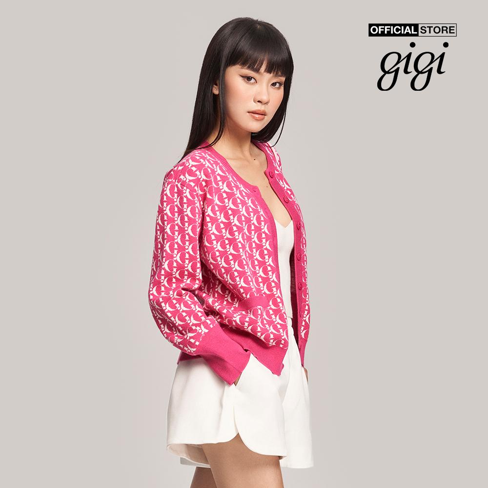 GIGI - Áo khoác cardigan nữ cổ tròn phối họa tiết monogram G1302K221704