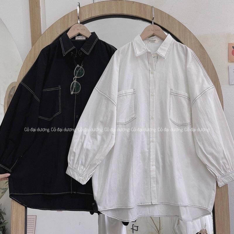 Áo sơ mi chỉ nổi chất đũi xước - sơ mi oversize