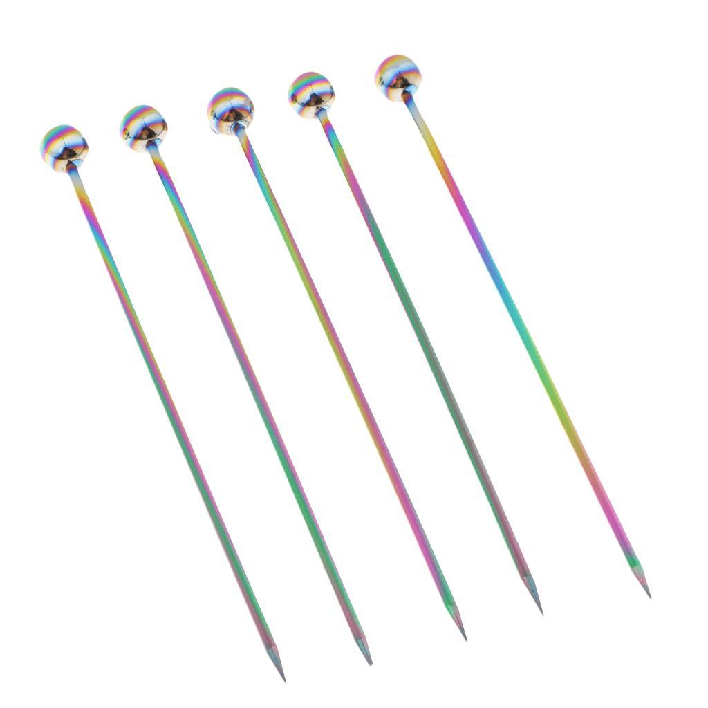 2-3pack 5Pcs/set Stainless steel Cocktail Picks Cocktail Fruit Sticks Bar Tools