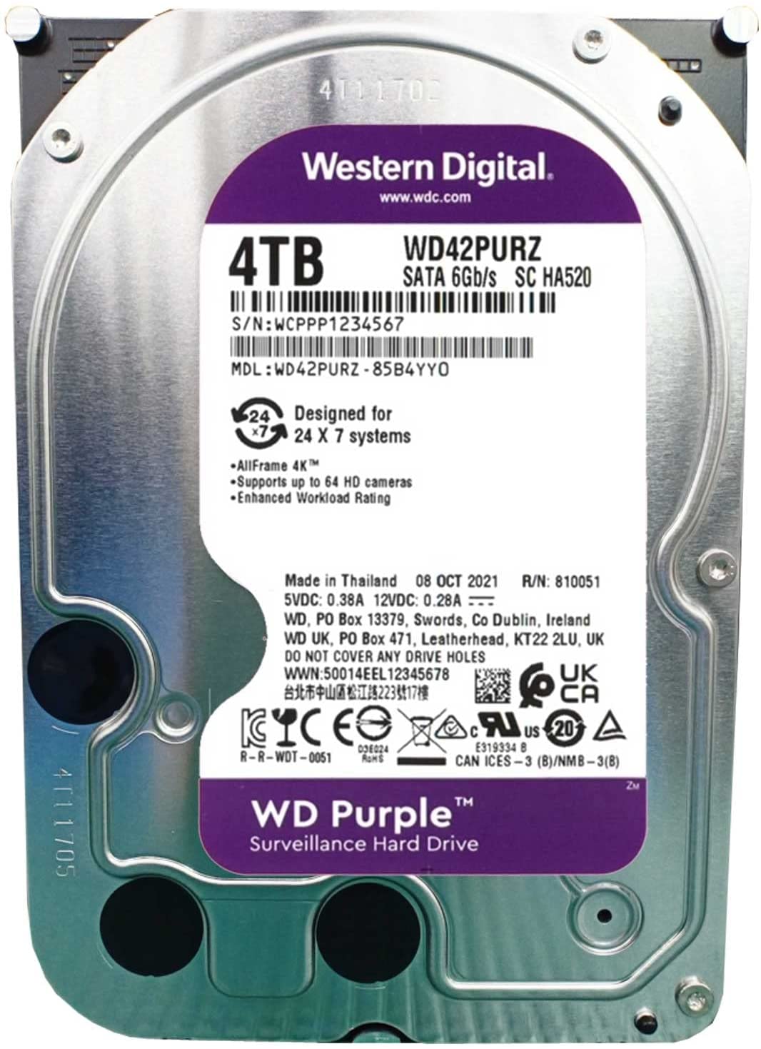 Ổ Cứng HDD Camera WD Purple 4TB SATA 6Gb/s IntelliPower WD42PURZ - Hàng chính hãng