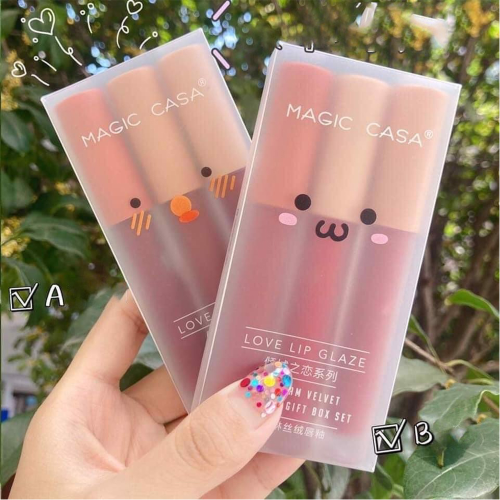 Son Kem Lì HERORANGE Siêu Xinh Mềm - Mịn Mượt - Lâu Trôi - An Toàn Fluffy Lip Glaze SET 3 Cây - Set A &amp; B - Hàng AUTH