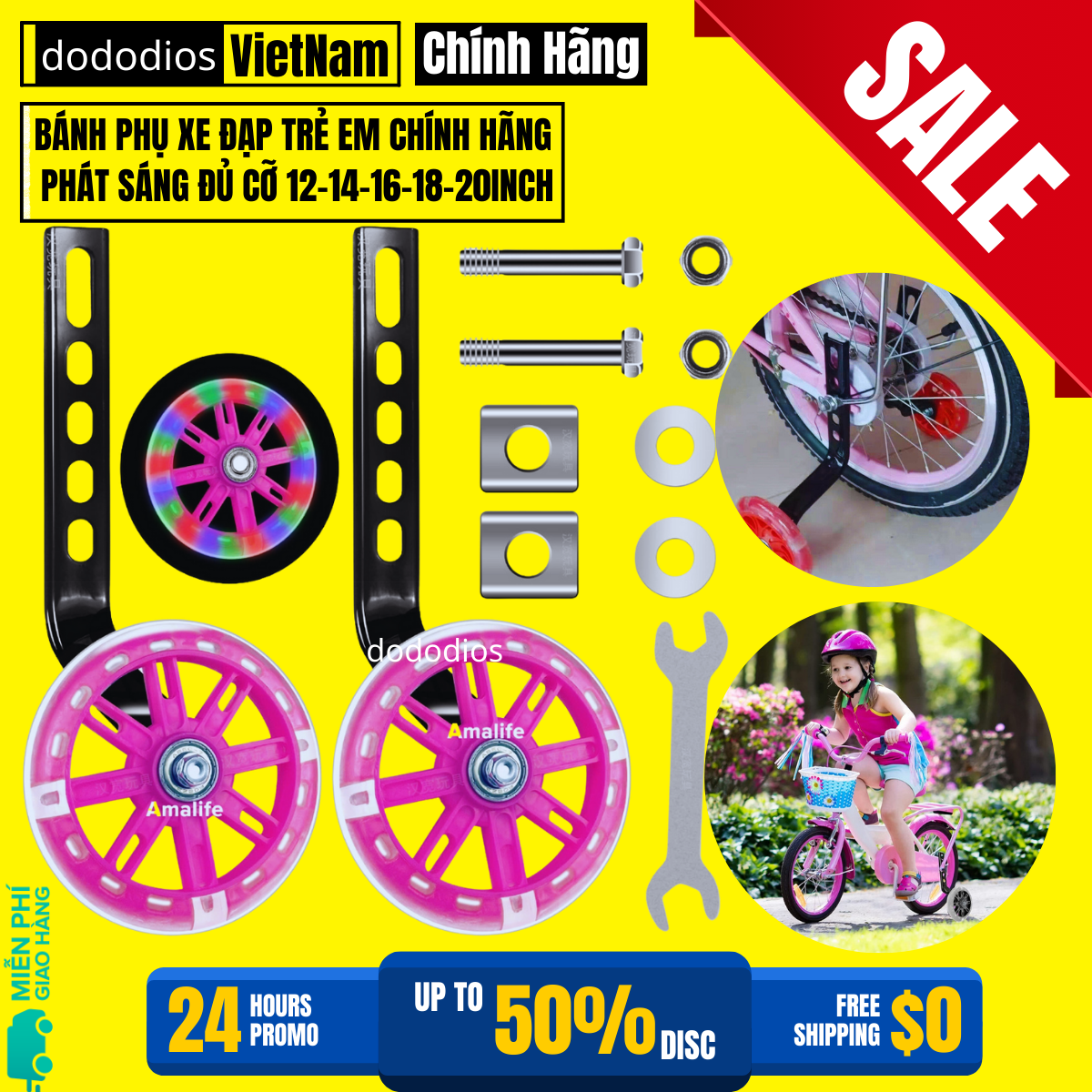 Bánh phụ xe đạp trẻ em dododios đủ cỡ 12-14-16-18-20inch