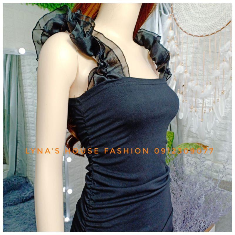 Đầm Nữ Tay Phồng Nhún Sườn Chất Thun Phối Voan Tơ - LH121