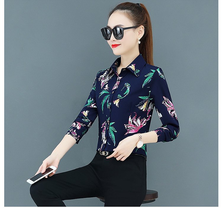Áo sơ  mi nữ dài tay họa tiết hoa ah39