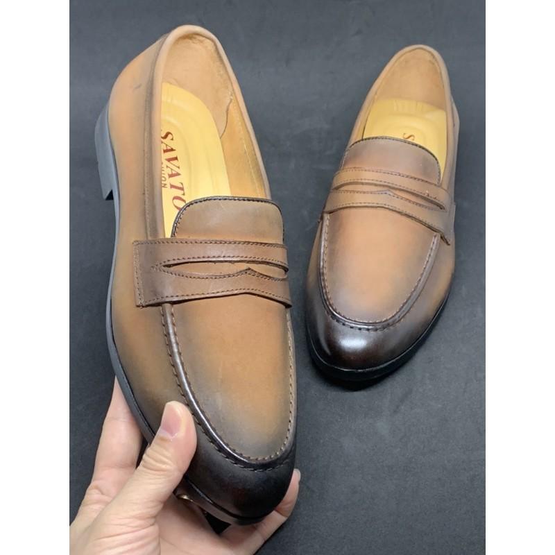 Giầy lười công sở nam da mộc Tomshoes cam kết da bò thật 100%