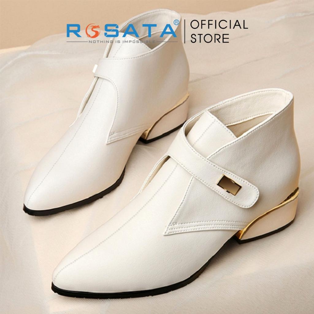 Giày boot nữ ROSATA RO308 bốt thời trang cổ thấp phong cách hàn quốc cao cấp da Pu loại 1 mềm mại khóa dán đế cao 4 phân - Đen