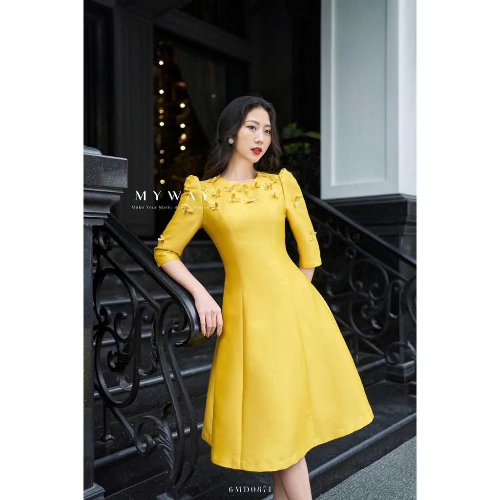 Đầm Nữ MY WAY Dáng Xòe Tay Lỡ Kết Hoa Sang Trọng 6MD0874