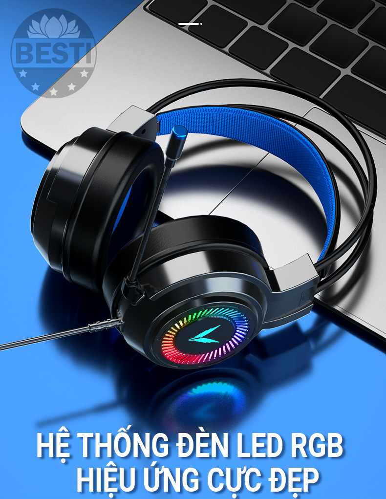 Tai Nghe Gaming Chụp Tai Máy Tính Besti BT01 Có Đèn Led Đổi Màu Và Mic Đàm Thoại, Headphone Chơi Game Trên Laptop, PC - Hàng Chính Hãng Besti