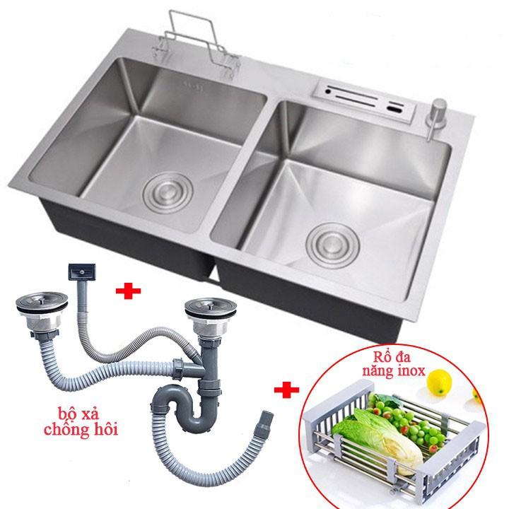 Chậu Rửa Chén Bát Inox 304 Đúc Kích Thước 8245cm Có Cài Dao, Gác Thớt.