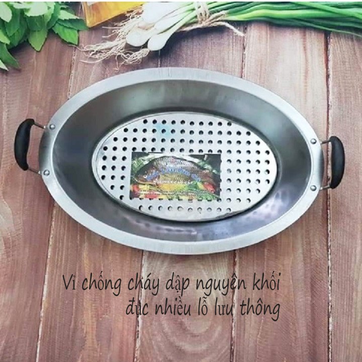Bộ khay lẩu cá chép om dưa nguyên con bằng inox cao cấp sử dụng cho mọi loại bếp kể cả bếp từ, chuyên dùng cho gia đình, nhà hàng, quán ăn kèm vỉ lót